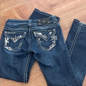 Miss Me Dark Blue Boot Cut Jeans with Silver Embellishments
